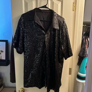 Black Sequin Short Sleeve Shirt